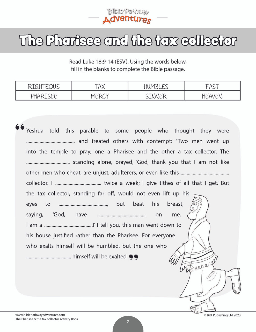 Bible Parable: The Pharisee and the Tax Collector workbook