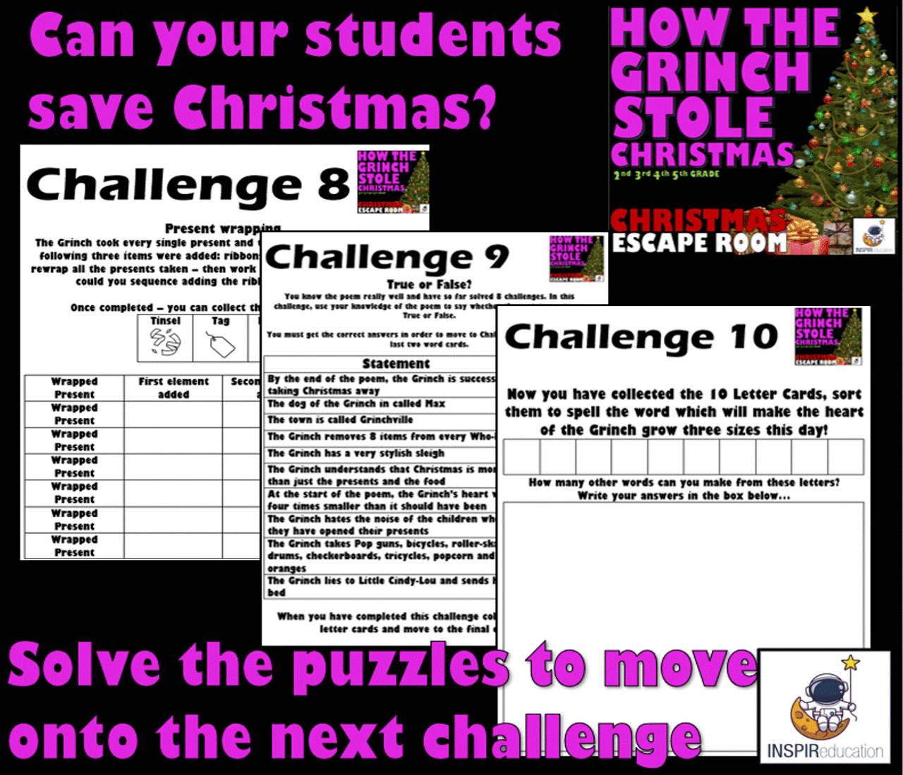 How the Grinch Stole Christmas: ESCAPE ROOM - 10 Challenges, Answer Key and all resources - PRINT AND GO
