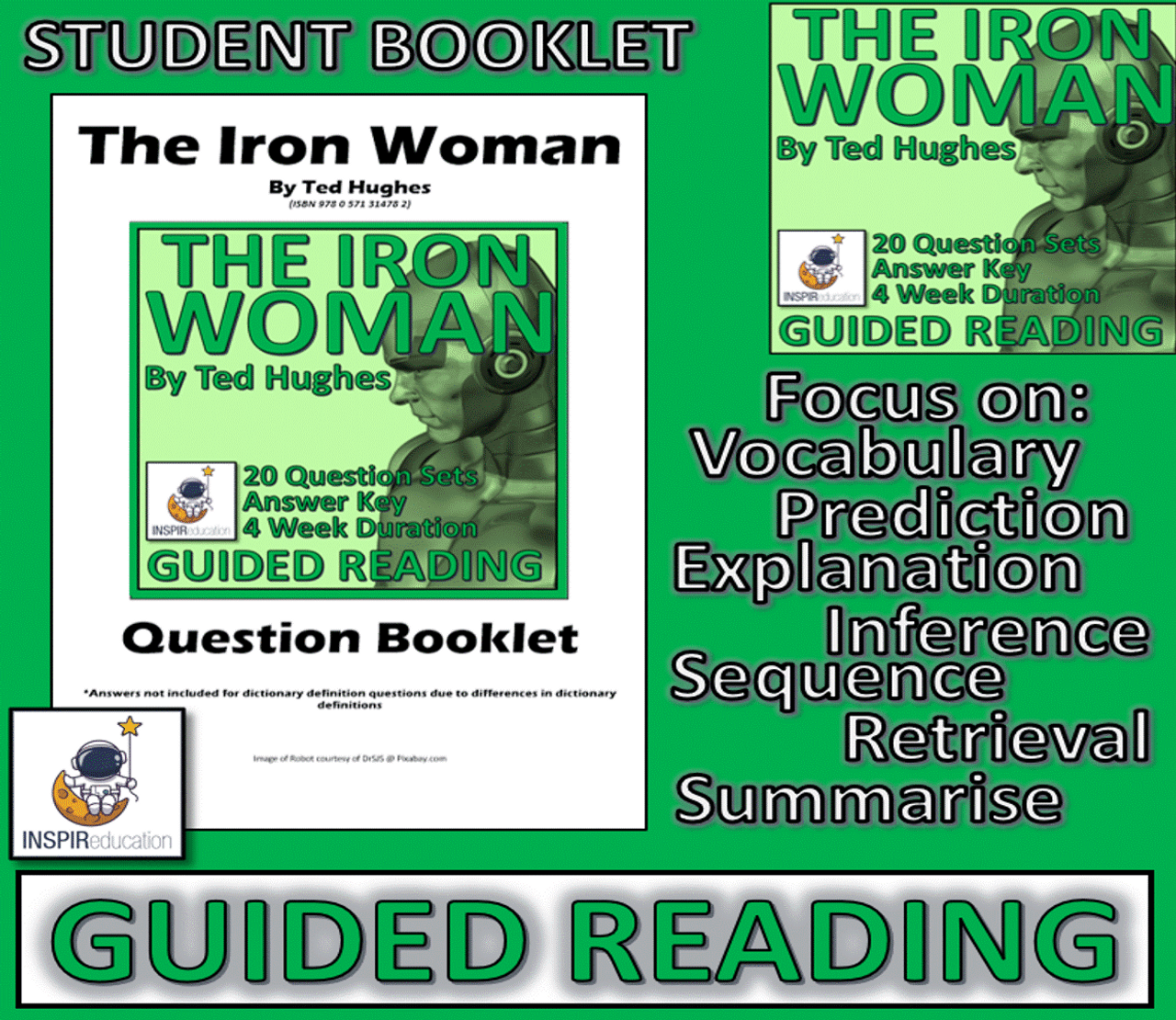 GUIDED READING: The Iron Woman by Ted Hughes - 20 Question Sets, Answer Key
