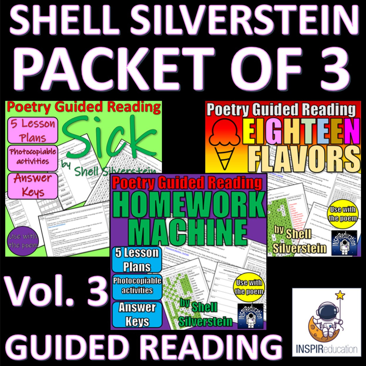 Guided Reading Poetry Bundle: SHELL SILVERSTEIN (Vol 3) Question Sets, Answer Keys