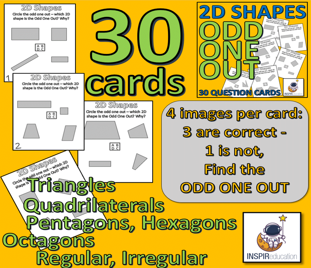 MATH: 2D SHAPE - Odd One Out Game: Properties of Shape - 30 Game cards ...