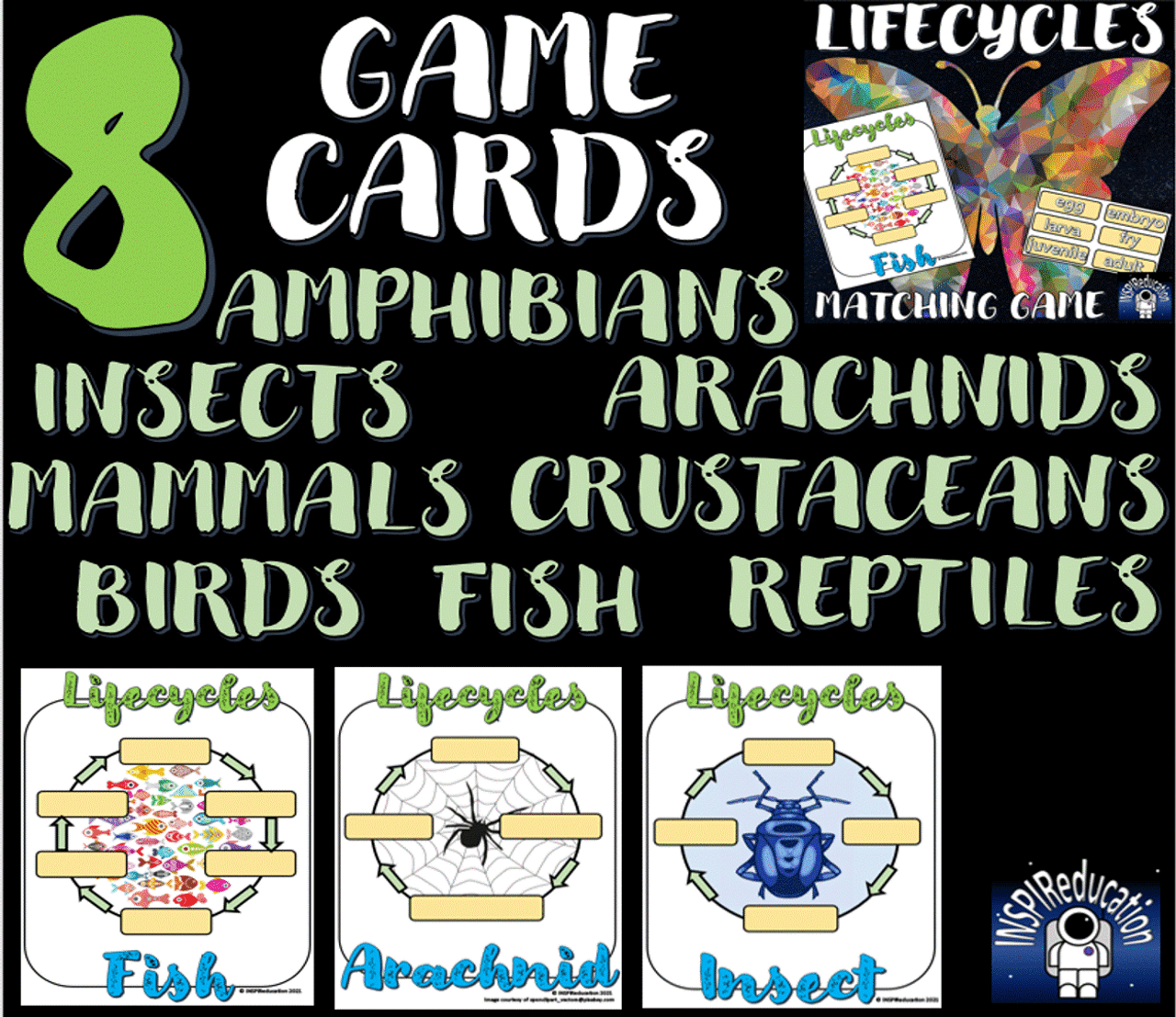 SCIENCE: Life Cycles Matching Game, Sequencing the stages of 8 different animals groups