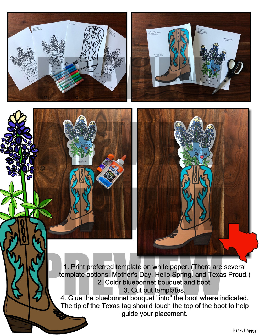 Bluebonnets in Boots Craft | Texas Craft | Spring Craft | Mother's Day Craft 