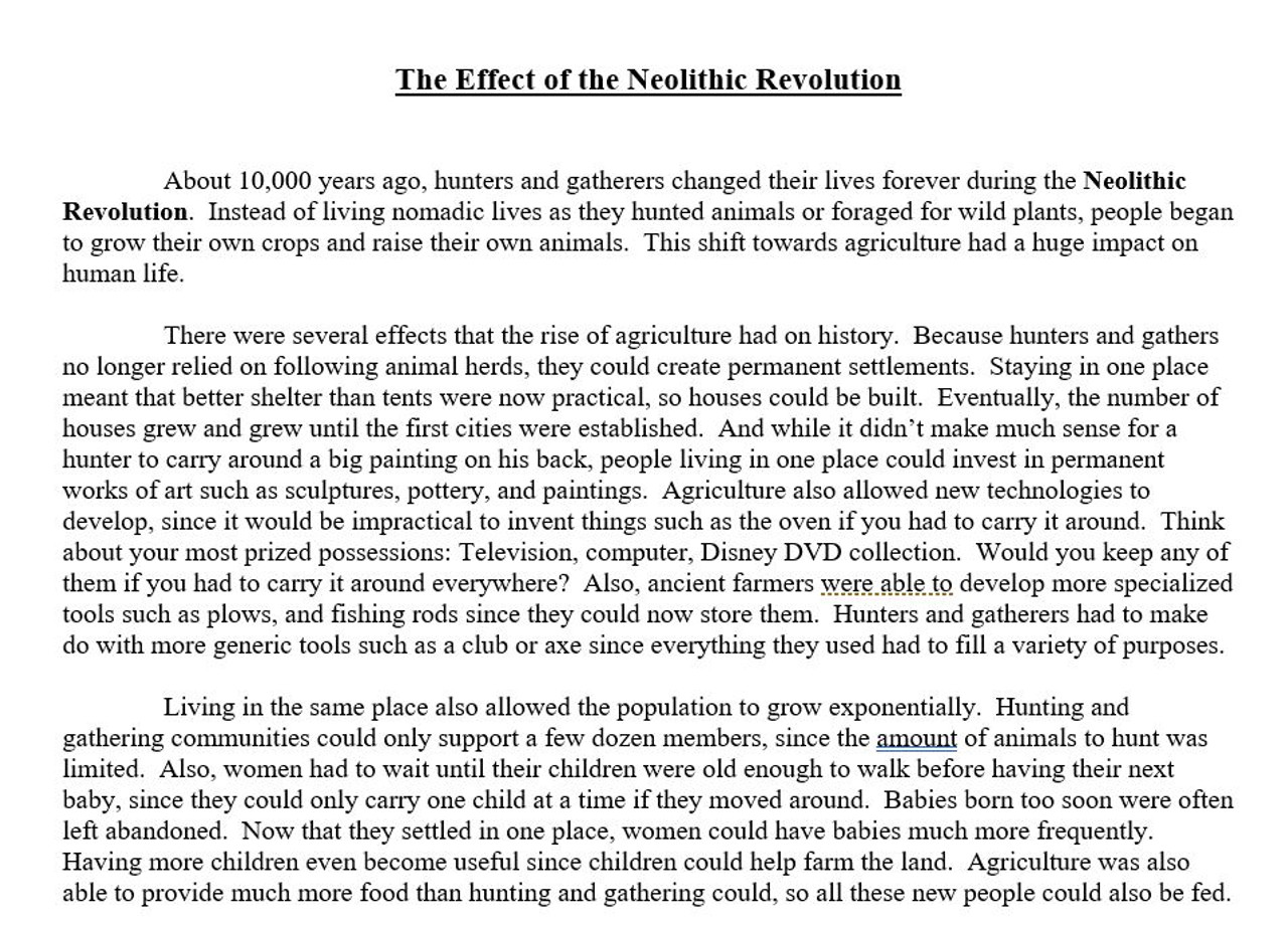 Neolithic Revolution: Hunter-Gatherer or Farmer? Activity