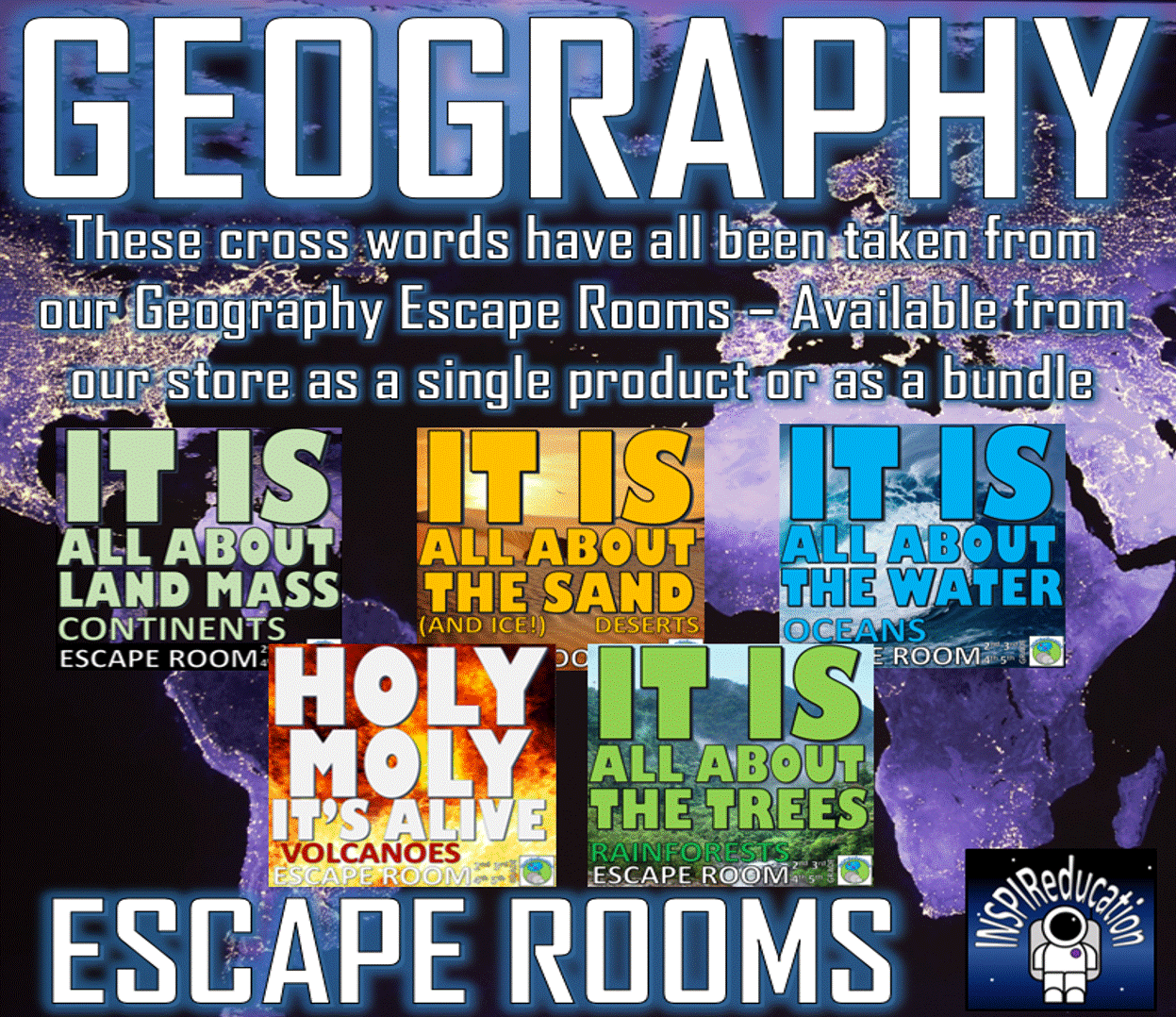 Geography Crosswords Volcanoes, Oceans, Rainforests, Continents