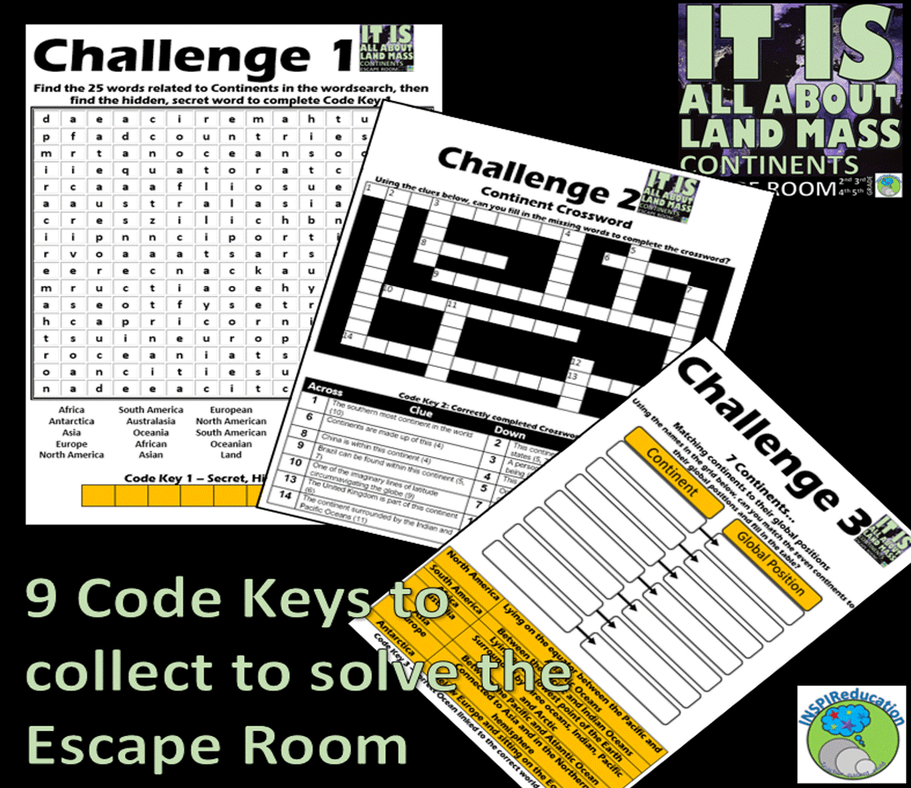Geography ESCAPE ROOM Continents 9 Challenges, Resources, Workbook