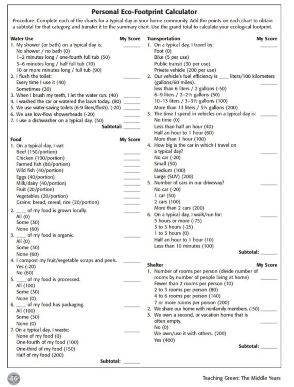 Sustainability: Two Roads Diverged - Amped Up Learning In Ecological Footprint Calculator Worksheet