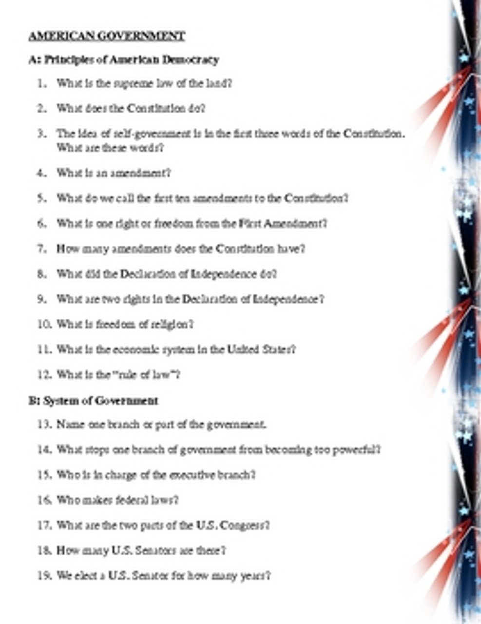 100 Questions For Citizenship 2025 Quizlet Bell Hyacinthe