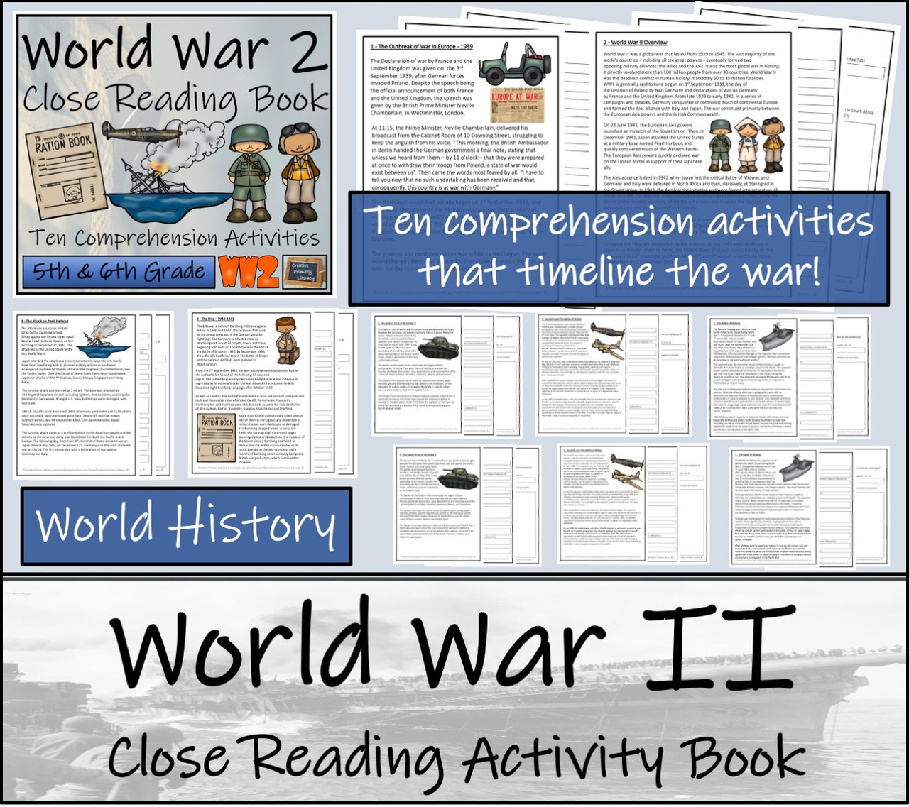 World War II Close Reading Activity Book | 10 Activities | 5th Grade & 6th Grade