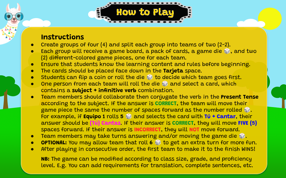 Conjugation Practice Board Game - Regular Present Tense - Spanish