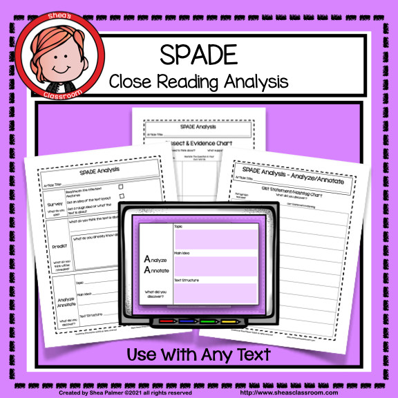 SPADE Close Reading Strategies Print and Digital Options