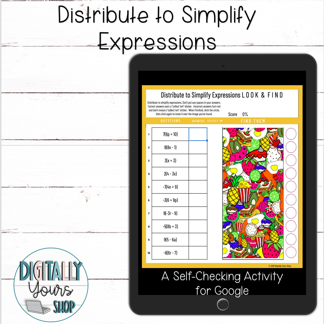 Distribute to Simplify Expressions Digital Look and Find