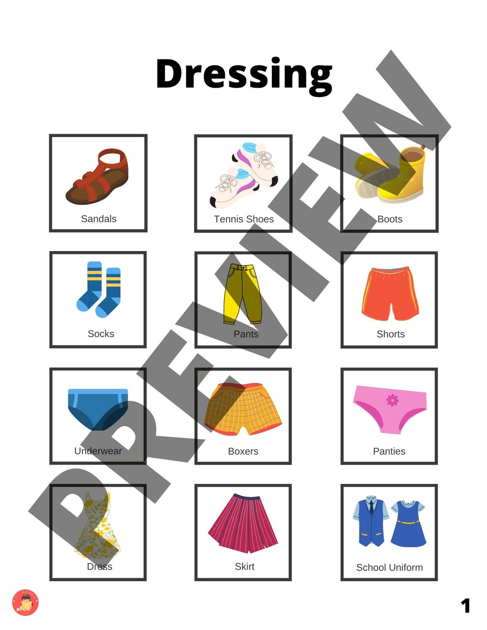 Summer Clothes Picture Cards, Kindergarten