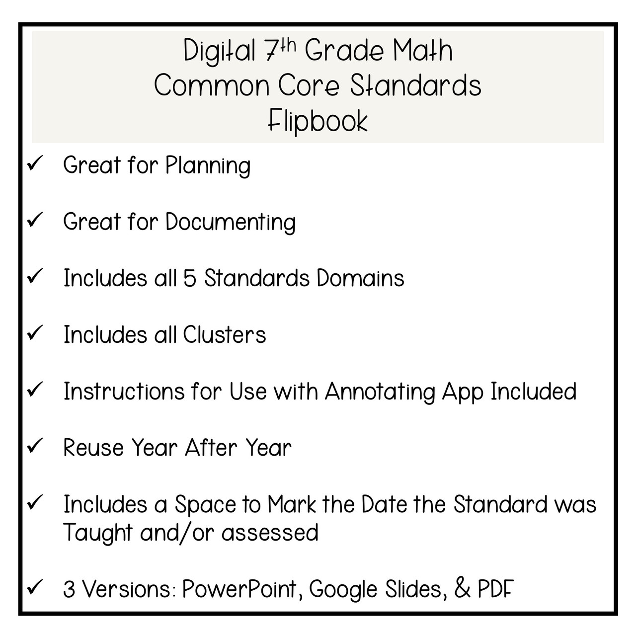 Digital 7th Grade Math Common Core State Standards Checklist Flipbook - Boho Rainbow Version