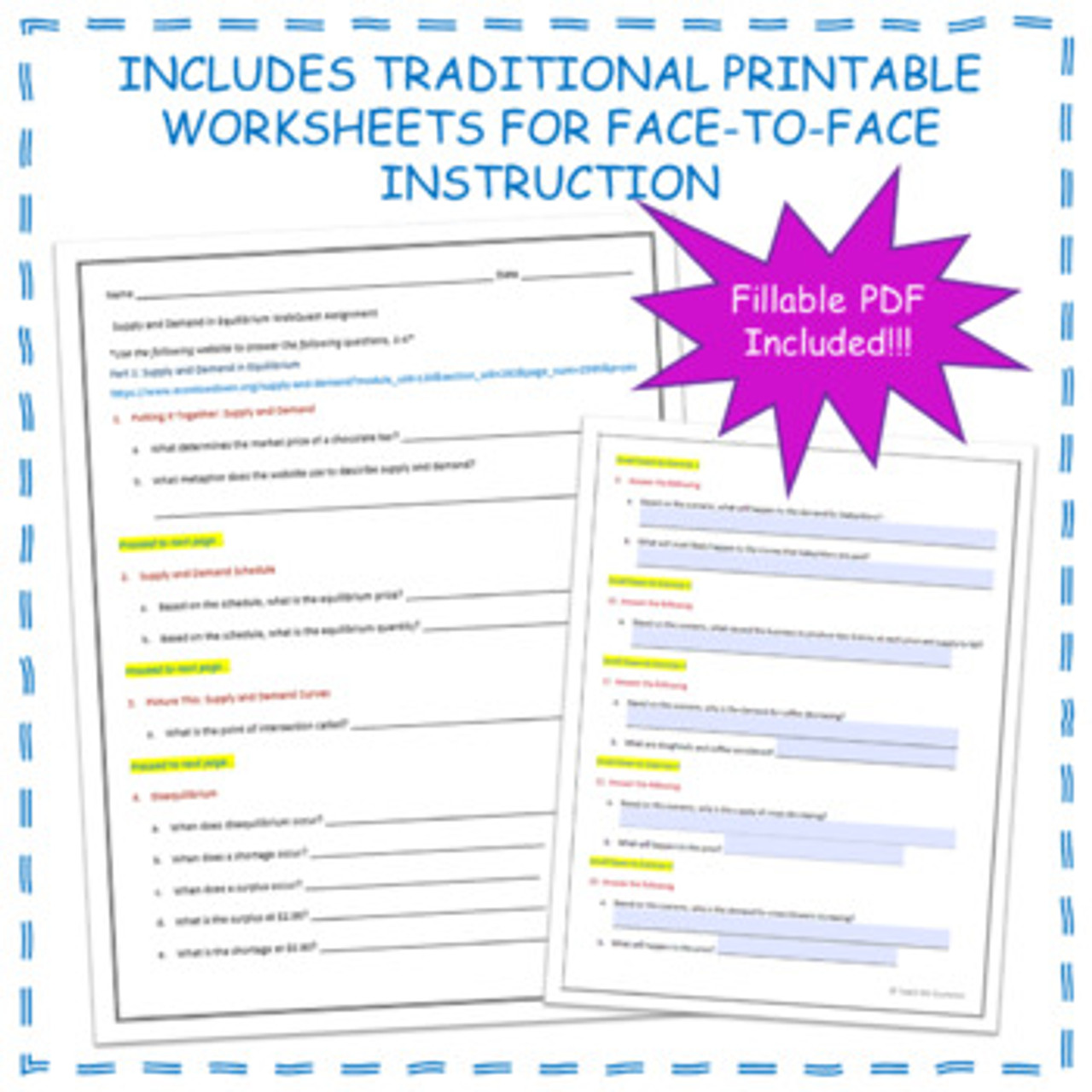 Supply and Demand and Market Equilibrium Economics quest Printable