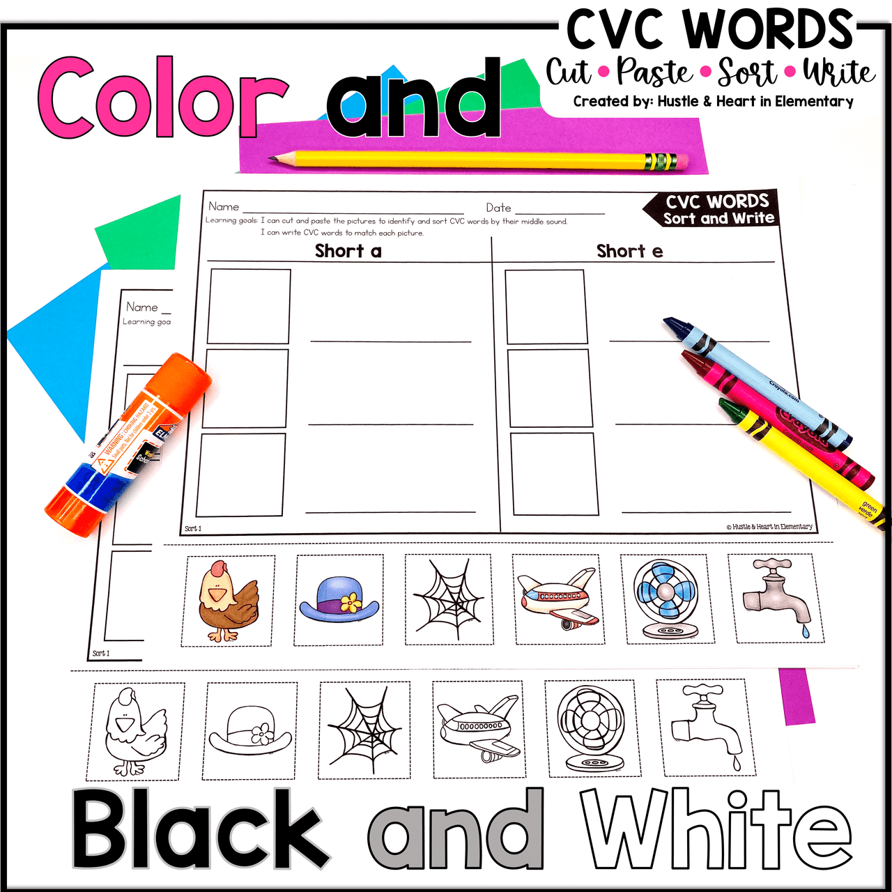 CVC Words Sort and Write | CVC Words Activities | Cut and Paste
