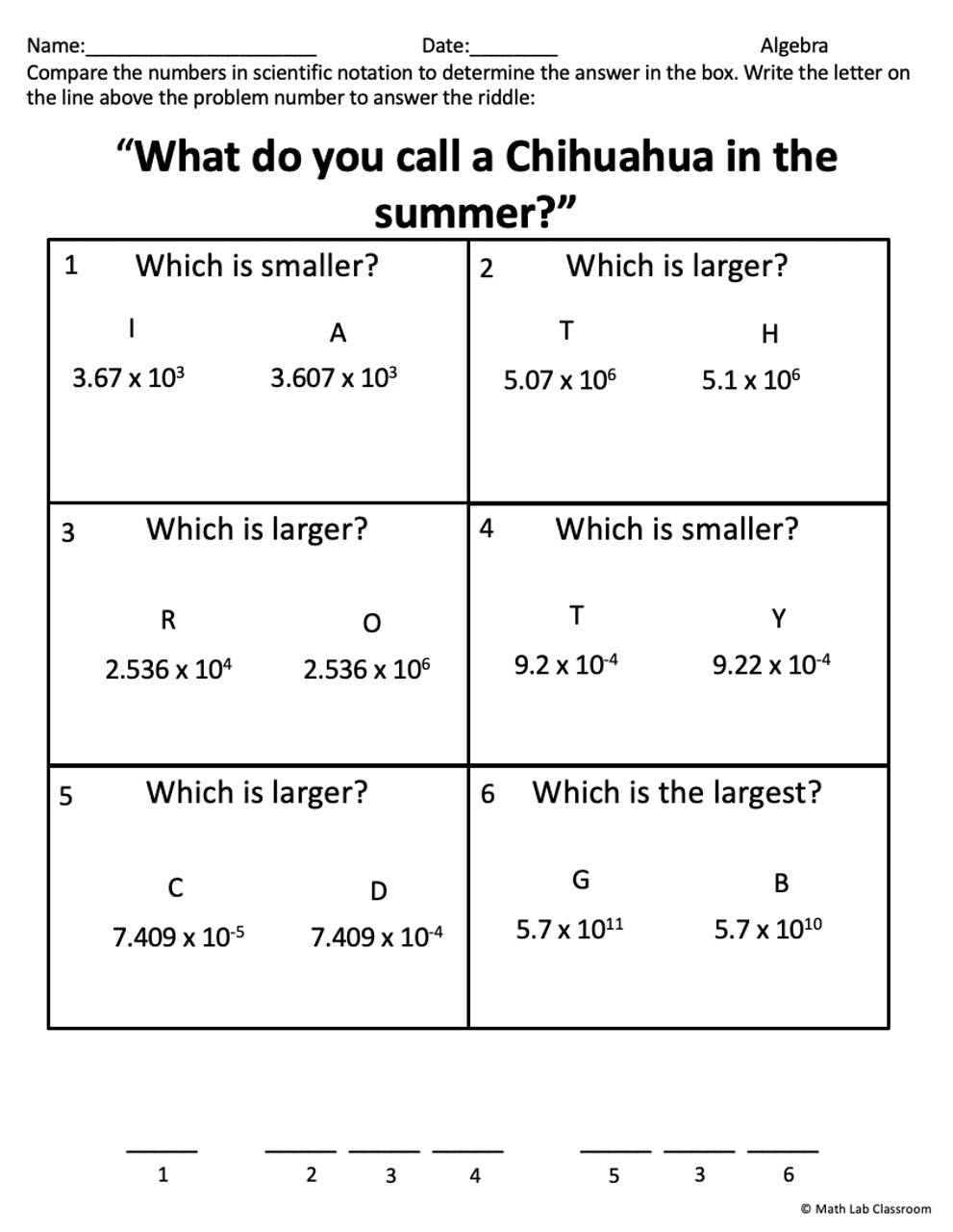 Comparing Numbers in Scientific Notation Riddle comparing-numbers-in-scientific-notation-riddle