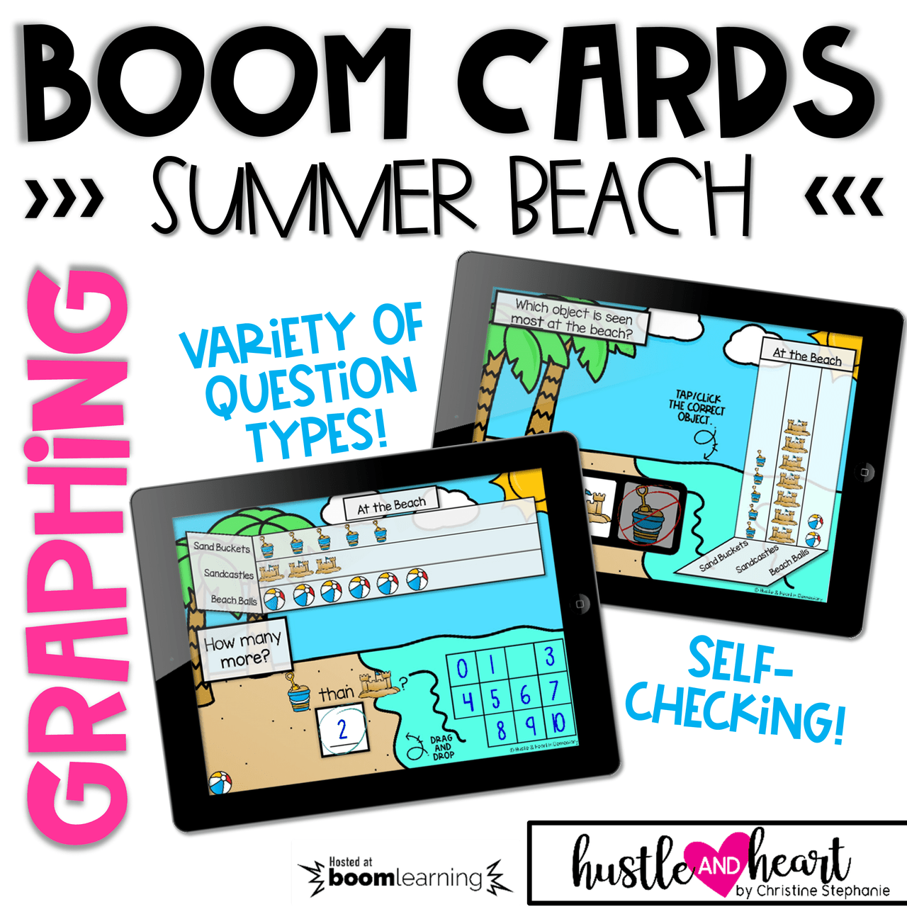 Graphing | Summer Math Beach Themed BOOM CARDS