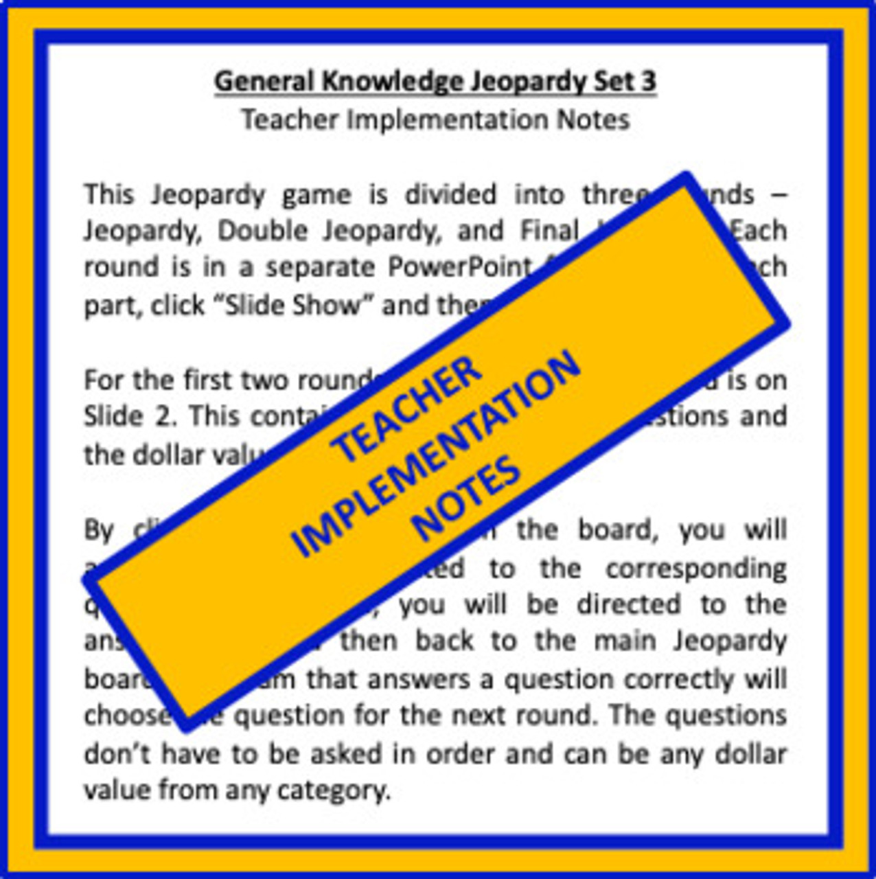 General Knowledge Jeopardy Set 3