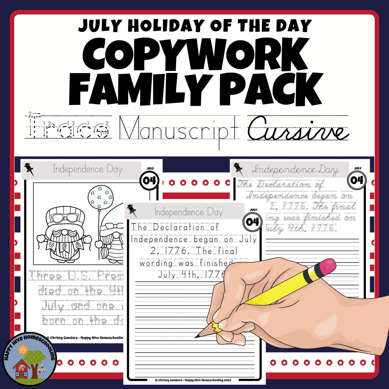 July Copywork Printables - Family Pack