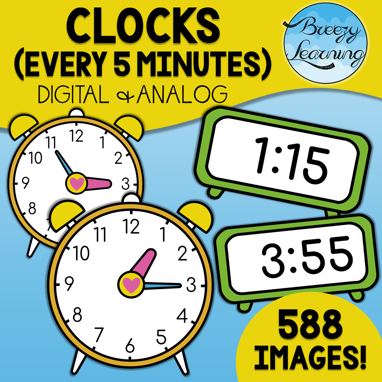 Analog Clock Clip Art Cute Clock Clipart Thumbnail Tpt 54838.1656861735