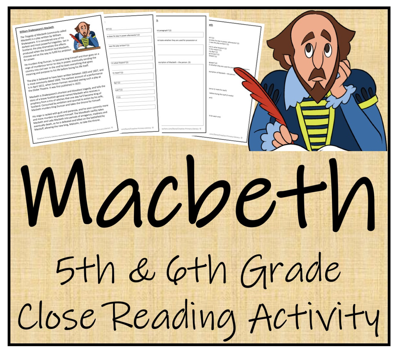 William Shakespeare S Macbeth Close Reading Activity 5th Grade 6th Grade Amped Up Learning