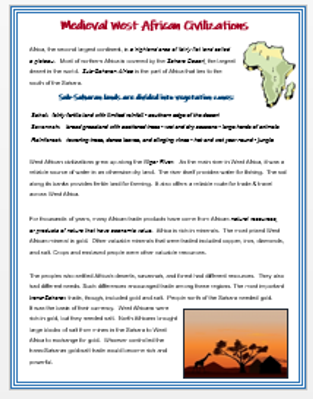 Medieval Africa, Ghana, Mali, and Songhai, Map Activity, Printable &  Digital