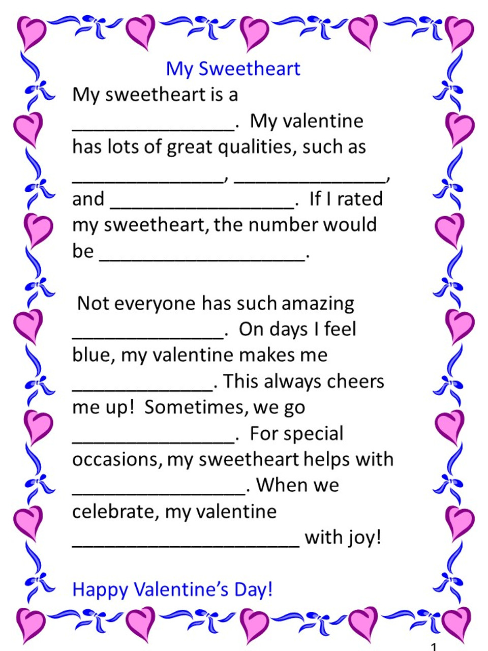 Free Printable Valentine's Day Mad Libs