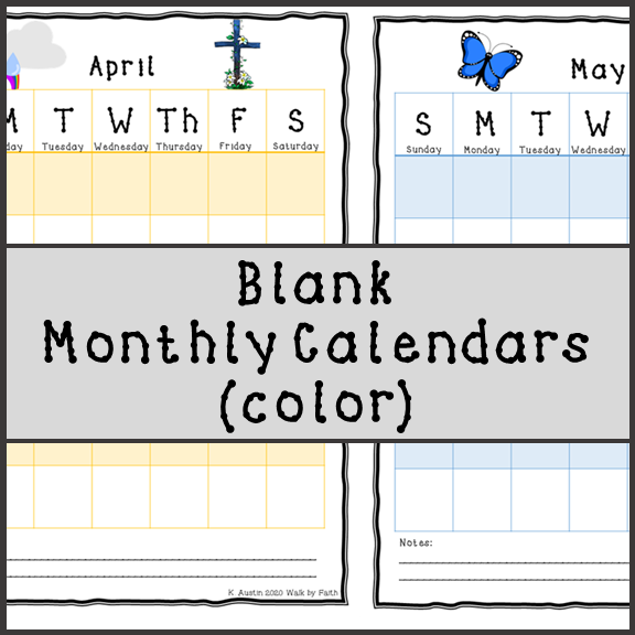 Monthly Calendars (in color)