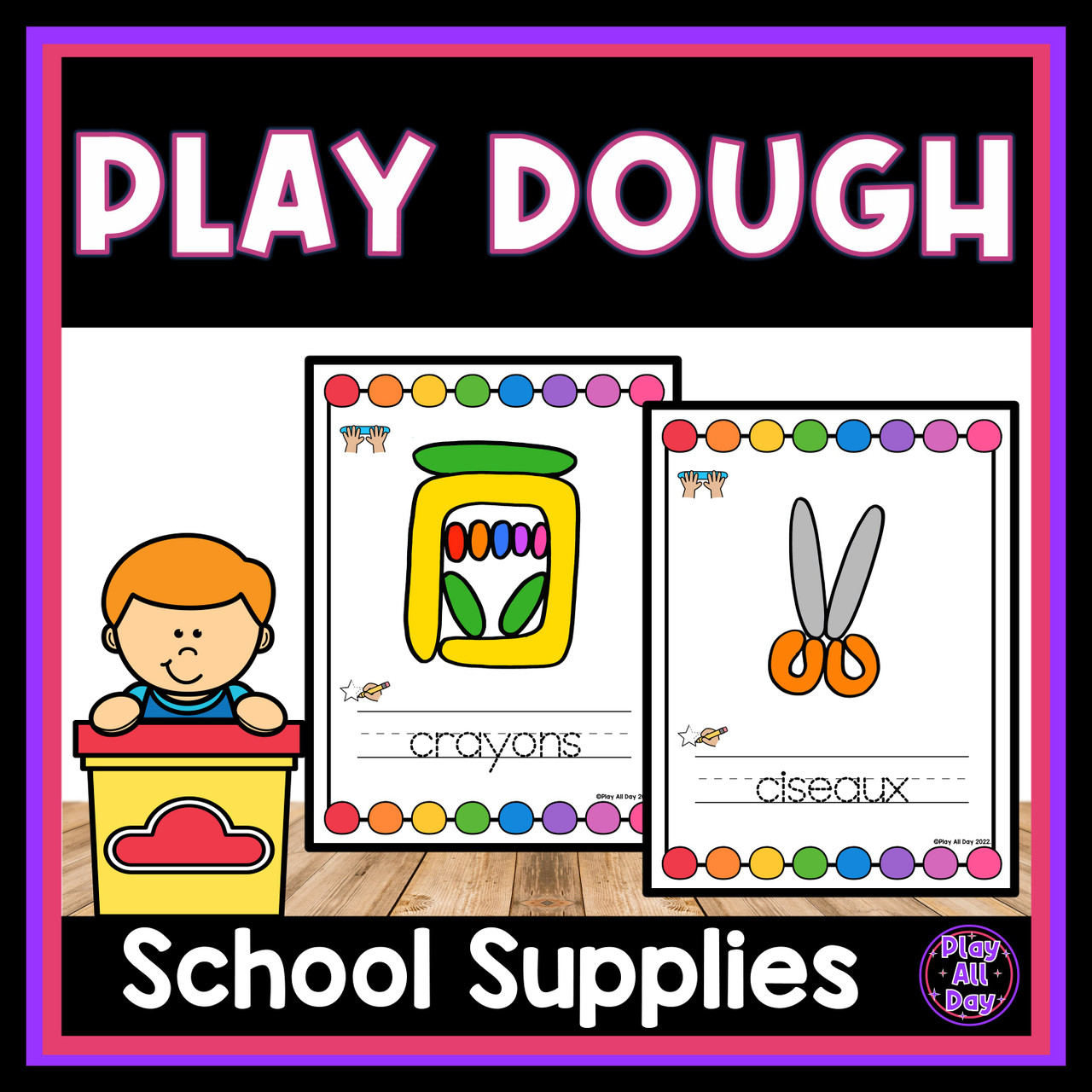 School Supply Play Dough Mats for Preschool