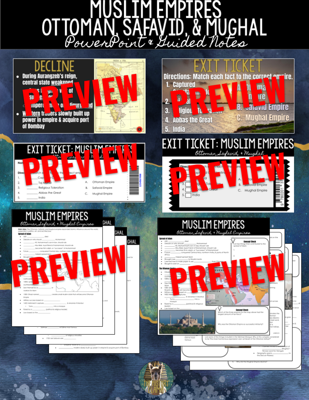 Muslim Empires Ottoman, Safavid, & Mughal PPT, Guided Notes