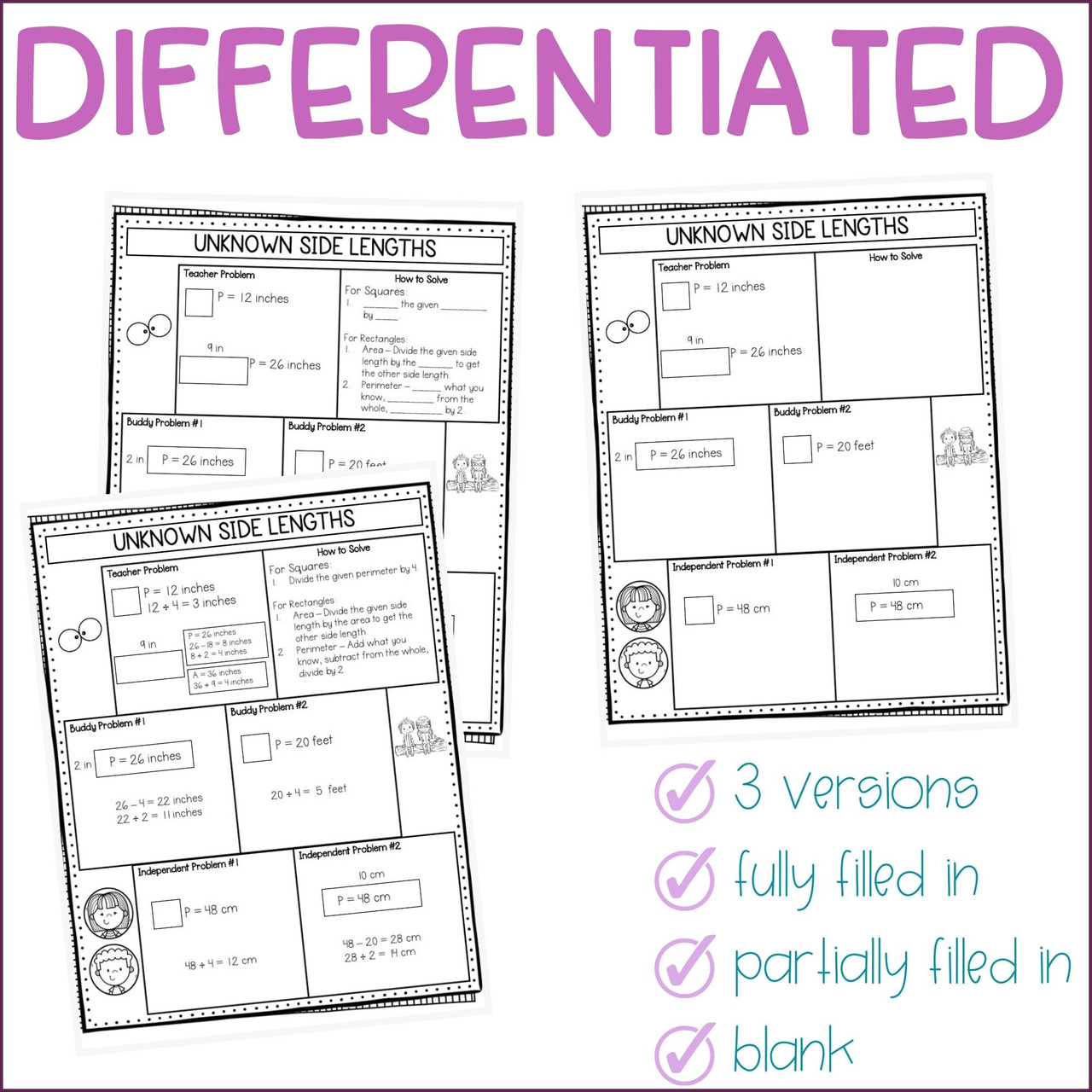 4th Grade Measurement Conversions, Area and Perimeter Math Notes