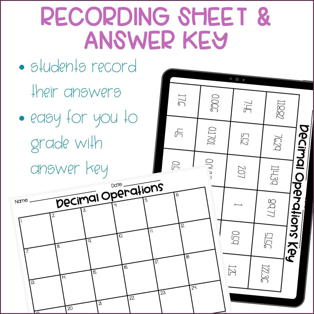 5th Grade Adding, Subtracting, Multiplying & Dividing Decimals Math ...