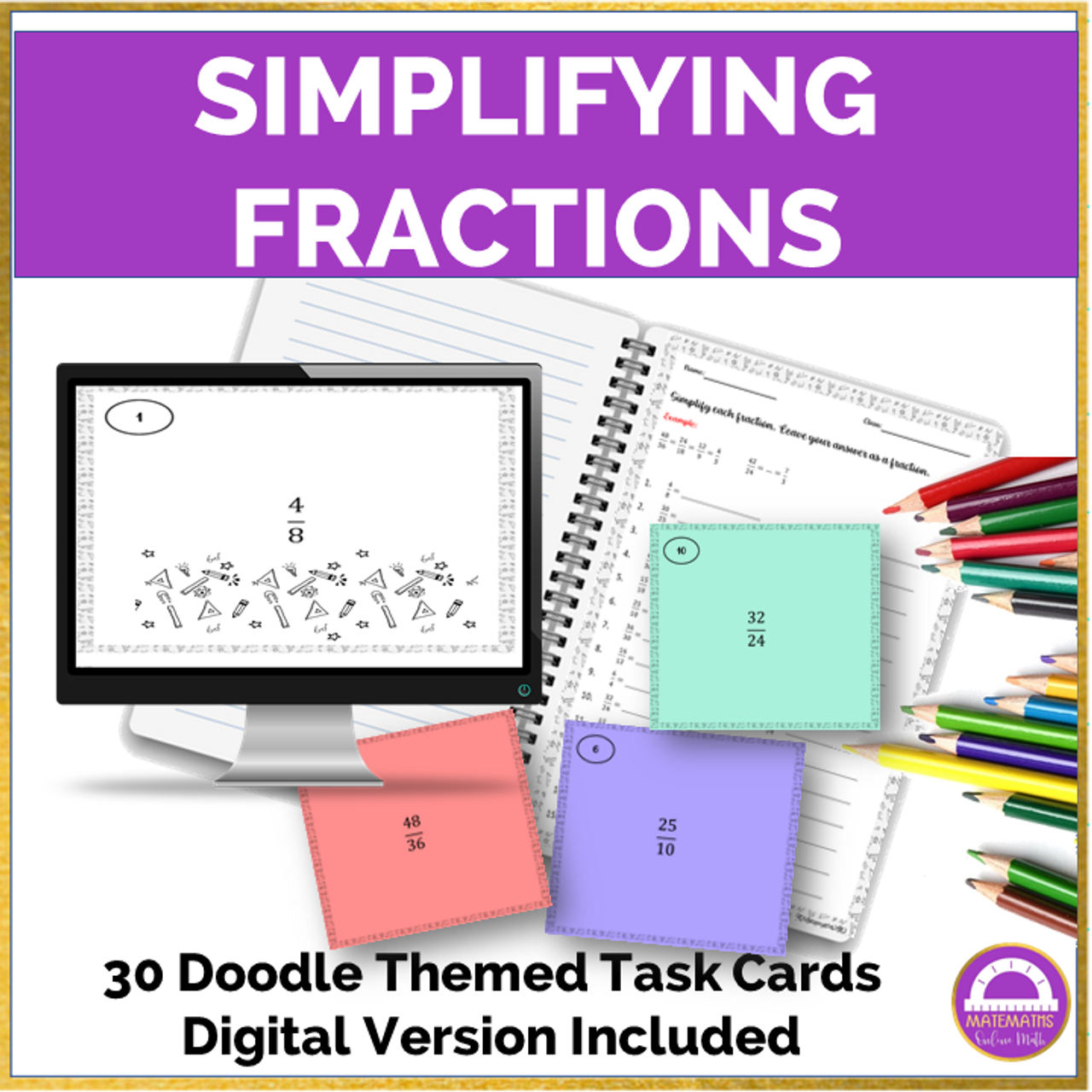 Simplifying Fractions | Task Cards Printable and Digital