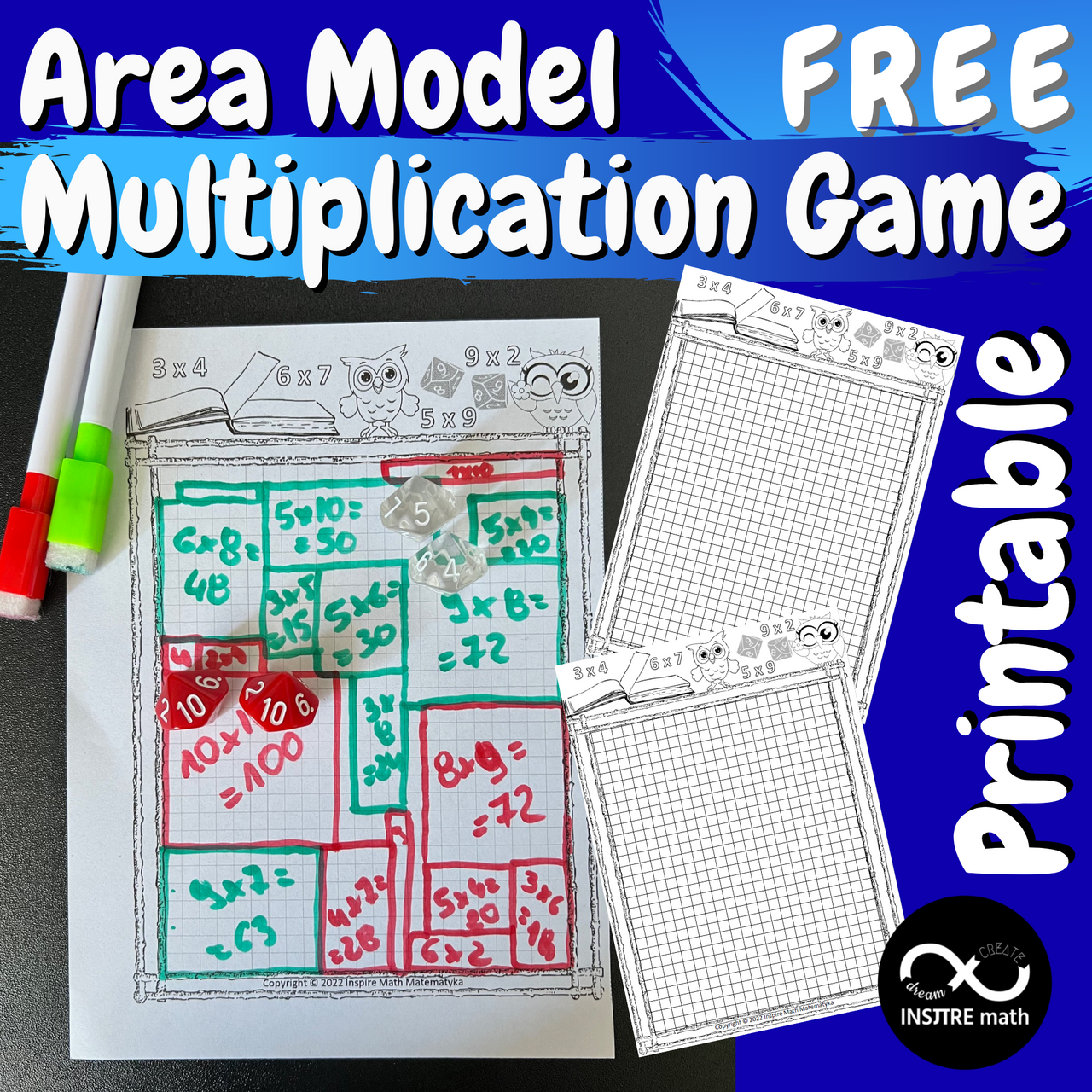 FREE Area Model Multiplication Game Multiplication Facts Arrays Dice Game Print