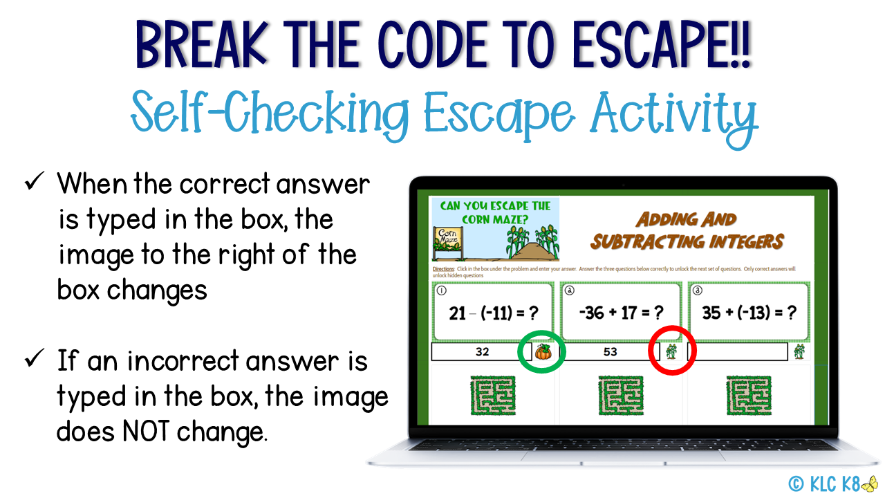 Adding & Subtracting Integers Practice | Fall Theme Escape Activity
