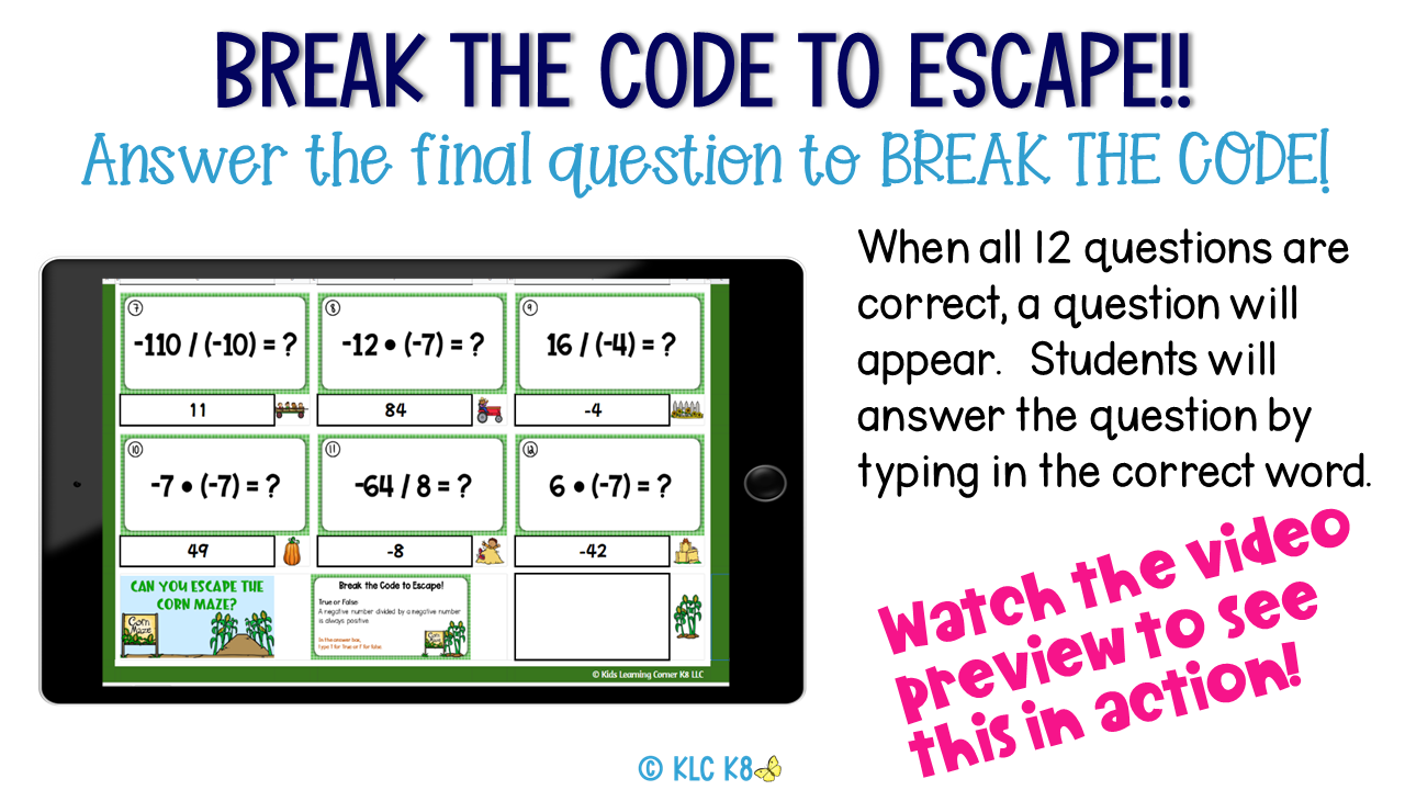 Multiplying & Dividing Integers Practice | Fall Theme Escape Activity