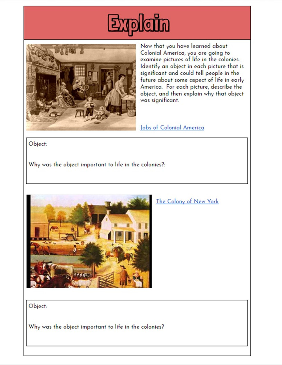 Colonial America Hyperdoc: Life in the Colonies Webquest