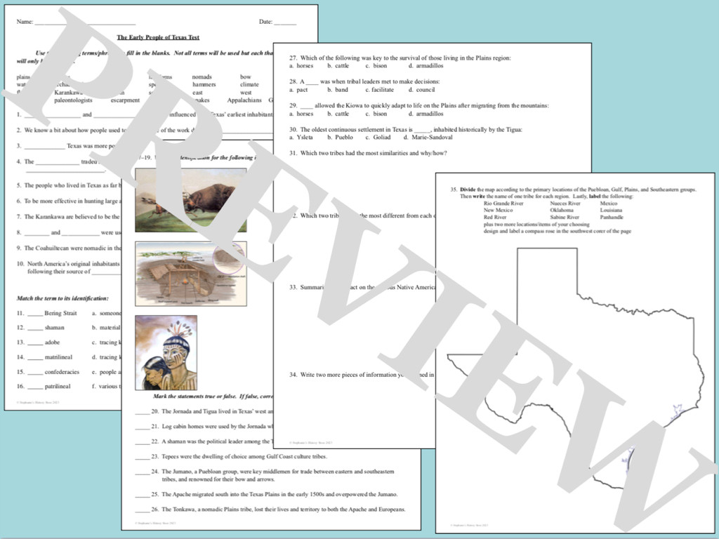 Texas history Tests Bundle