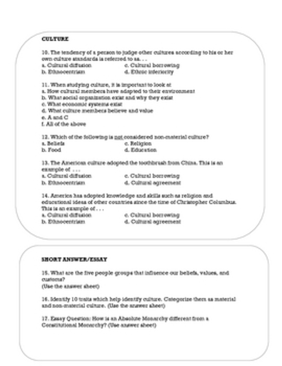 Government and Culture Geography Assessment