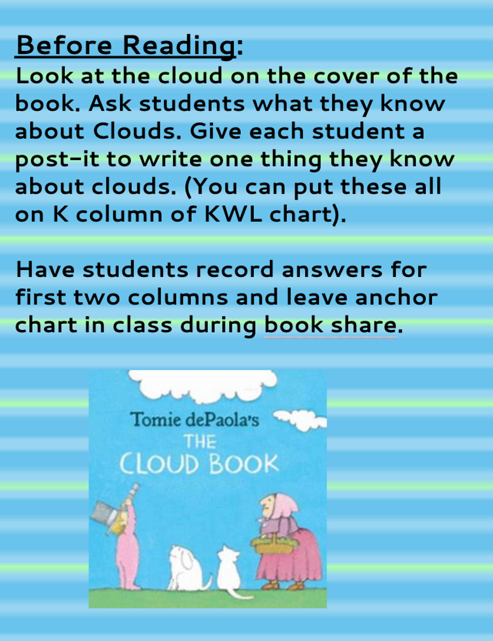 THE CLOUD BOOK BY TOMIE dePAOLA READING & EXTENSION ACTIVITIES UNIT