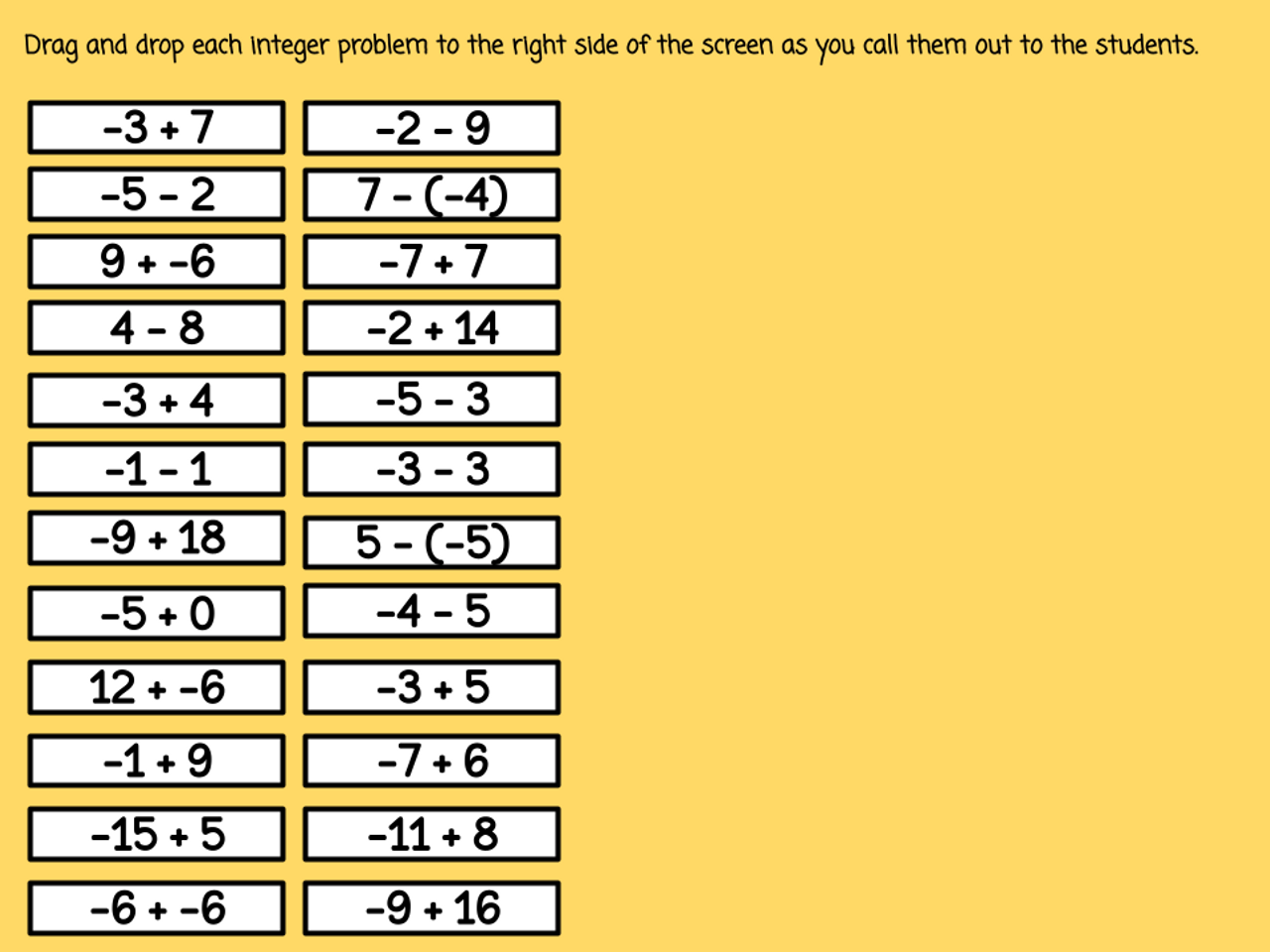 New Year's Integer Bingo - Addition and Subtraction 