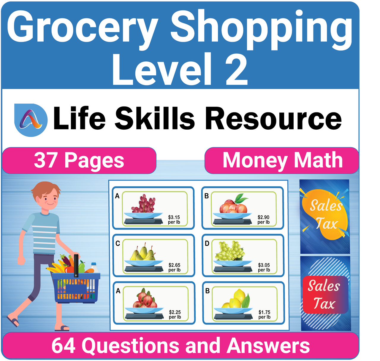 Functional money math life skills worksheets - grocery shopping level 2 -  amped up learning