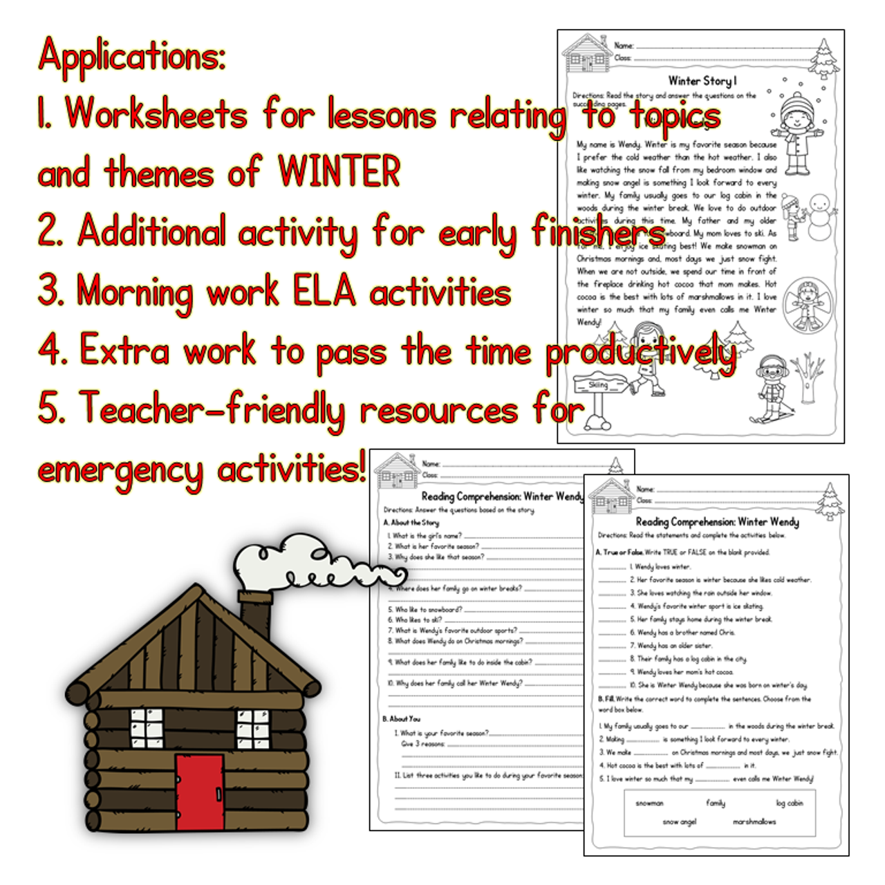 No-Prep Winter ELA Worksheets