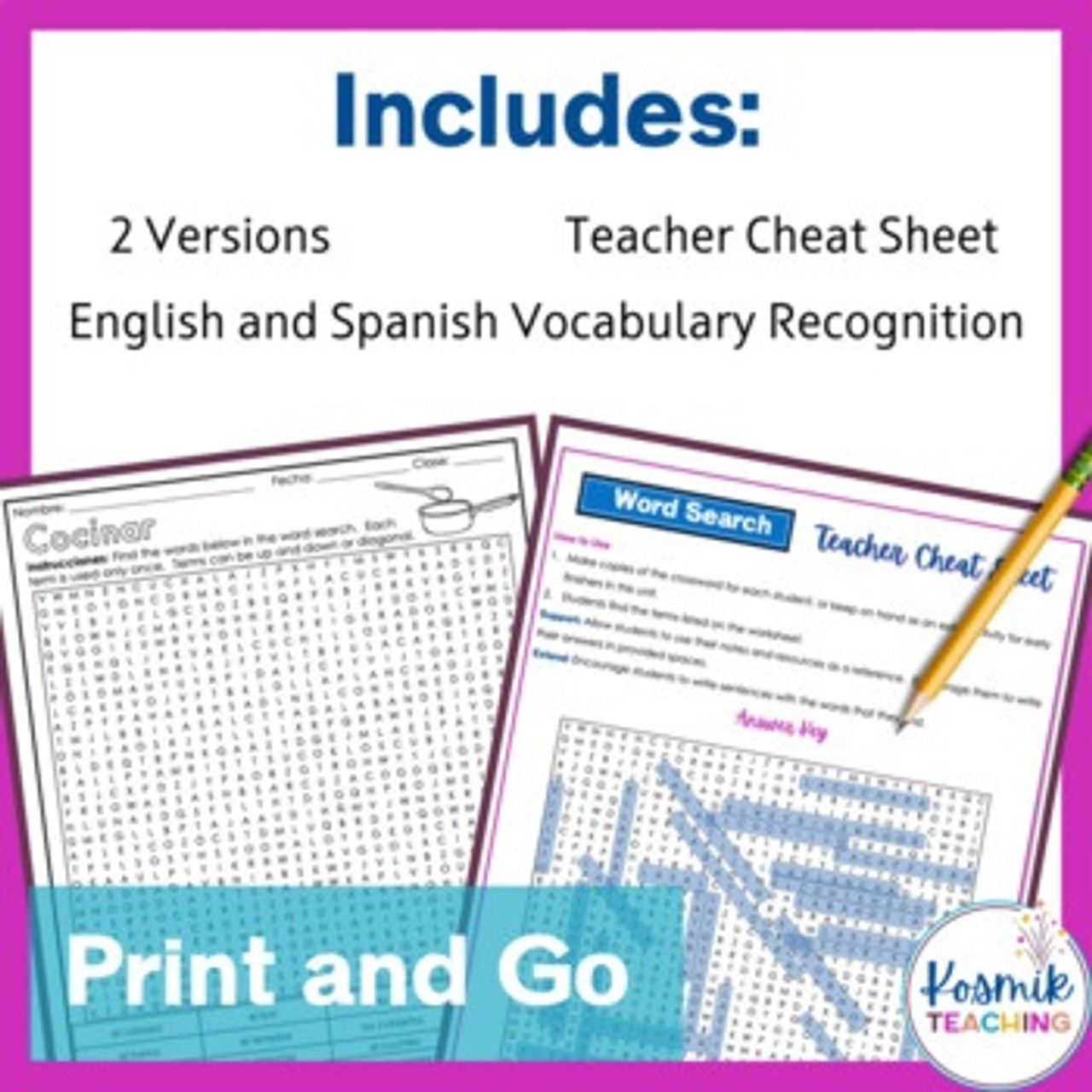 Spanish Cooking Vocabulary Word Search Activity