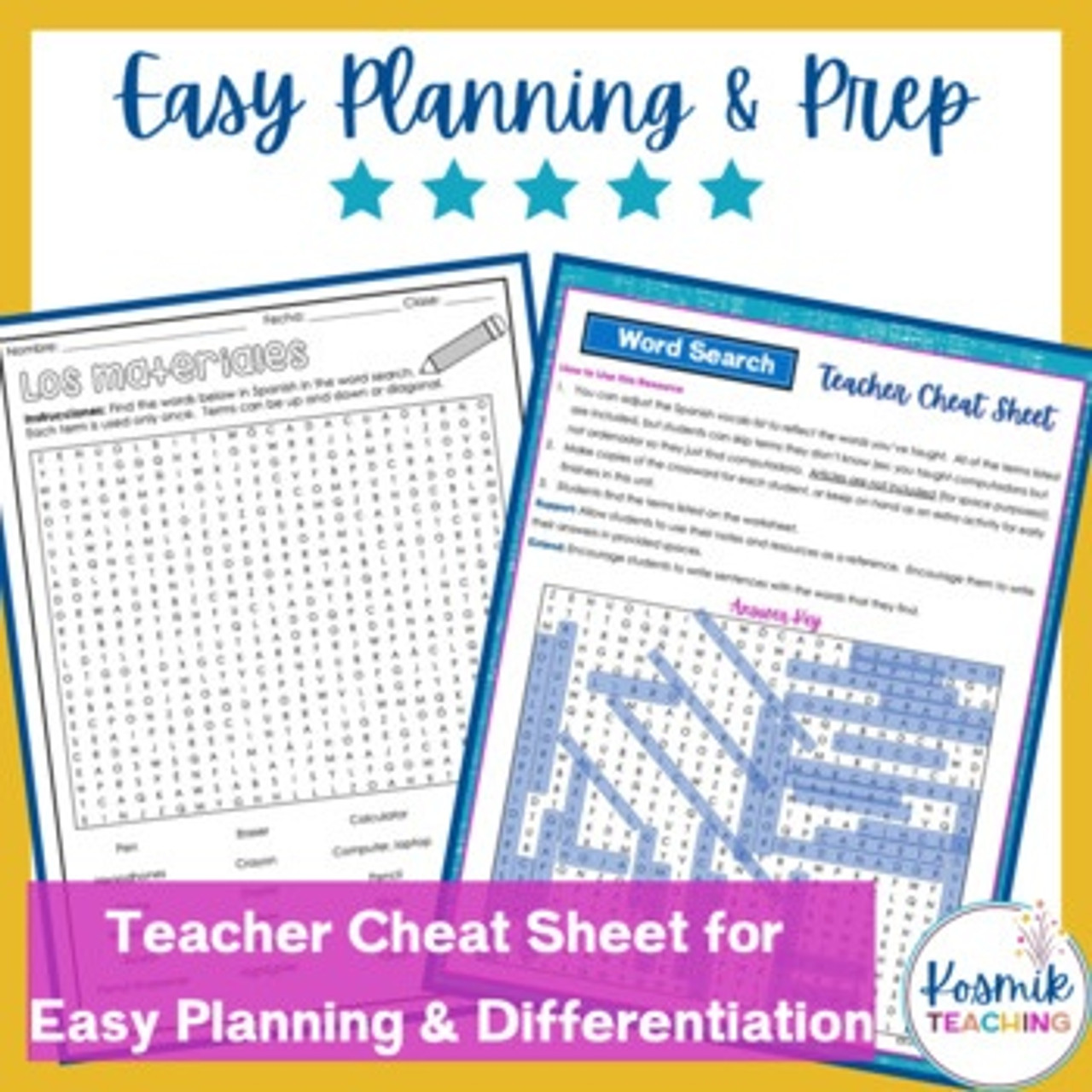 Spanish School Supplies Vocabulary Word Search