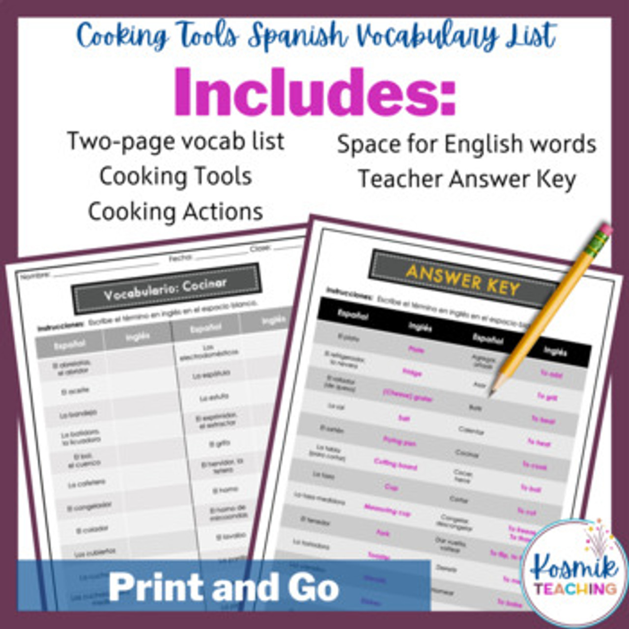 Spanish Cooking Vocabulary List