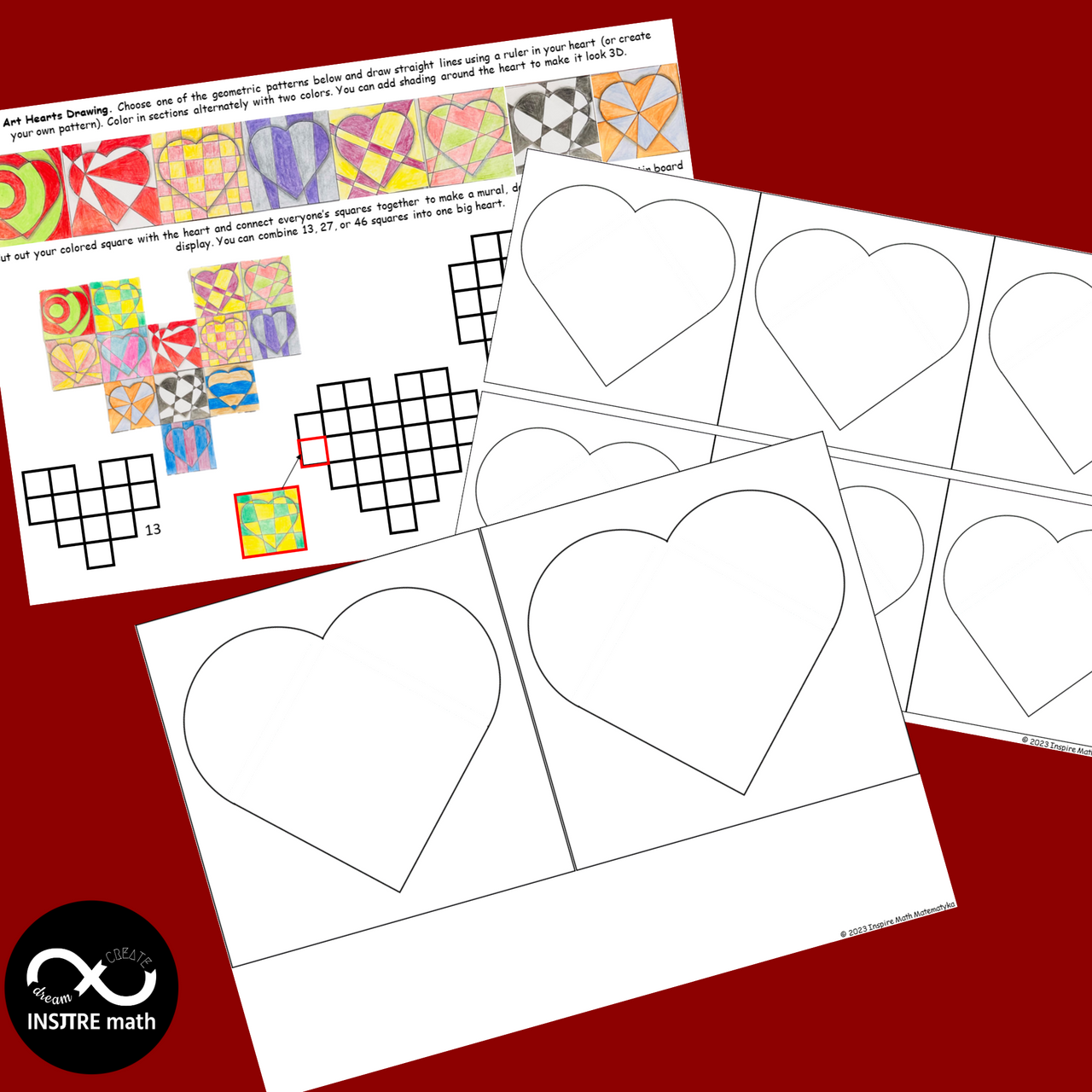 FREE Collaborative Valentine's Day Math and Art Project: Op Art Hearts Drawing