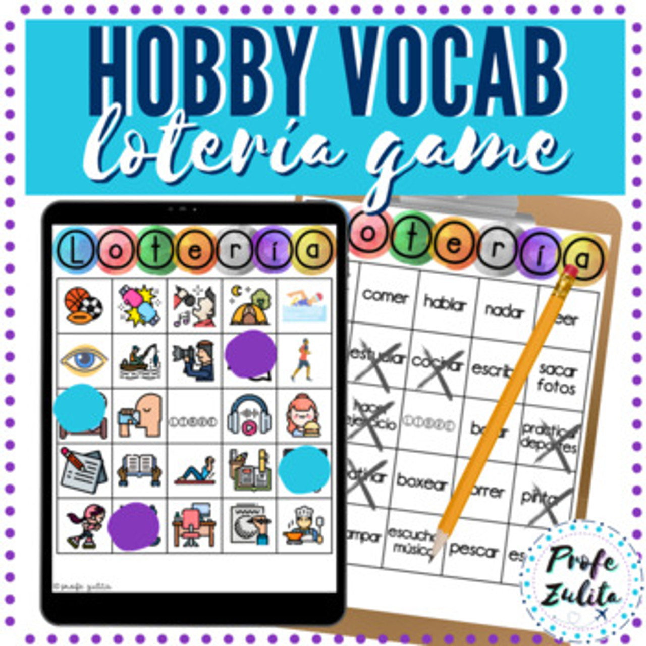 Lotería BINGO Game | Hobby - pastime - activities Spanish vocabulary ...