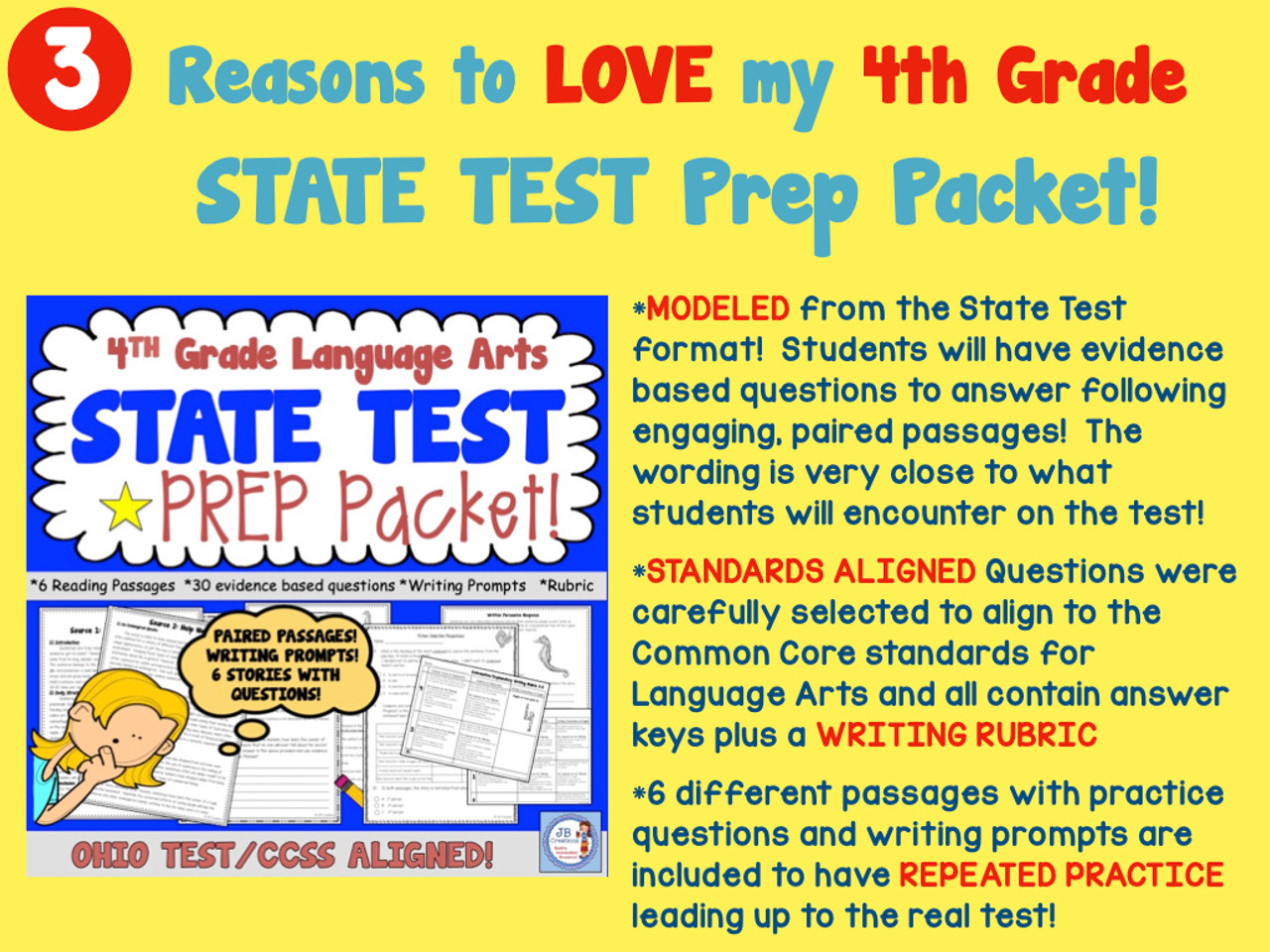 4th Grade State Test Prep for Reading (Ohio/CCSS aligned) Amped Up